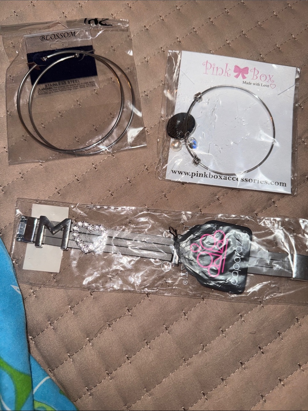 Silver Expandable Charm Bangle Bracelet and Blossom Hoop Set